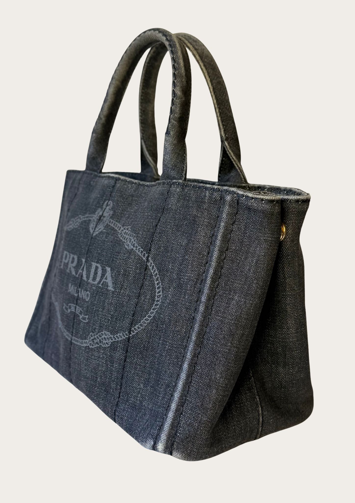 Authentic Prada Cabas Canapa tote bag in black denim