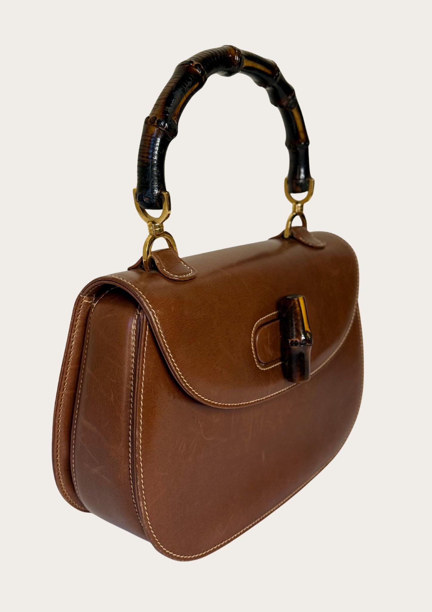Authentic Gucci bamboo 1947 convertible handbag in brown leather