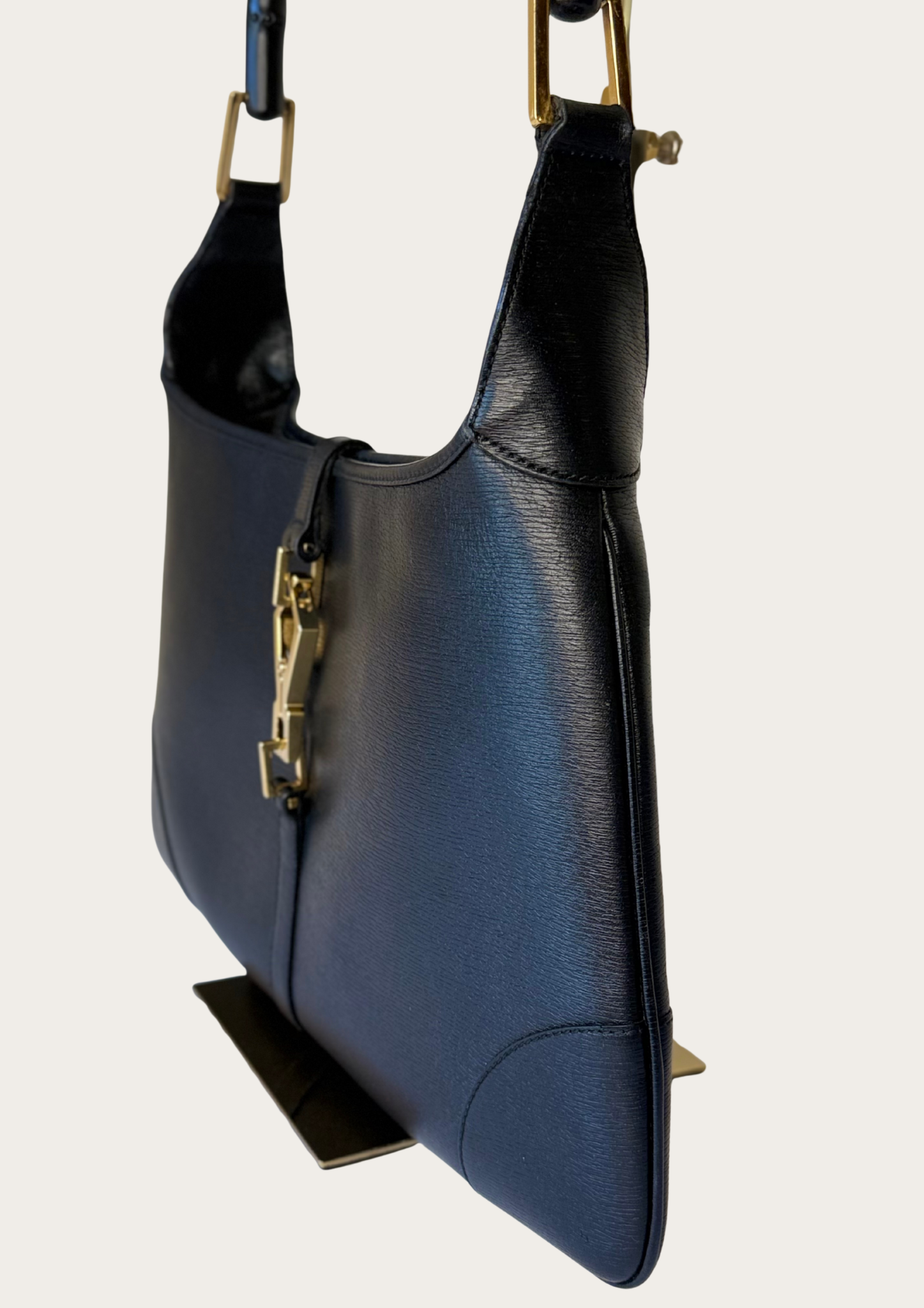 Vintage Gucci Jackie bamboo handle all leather black shoulder bag