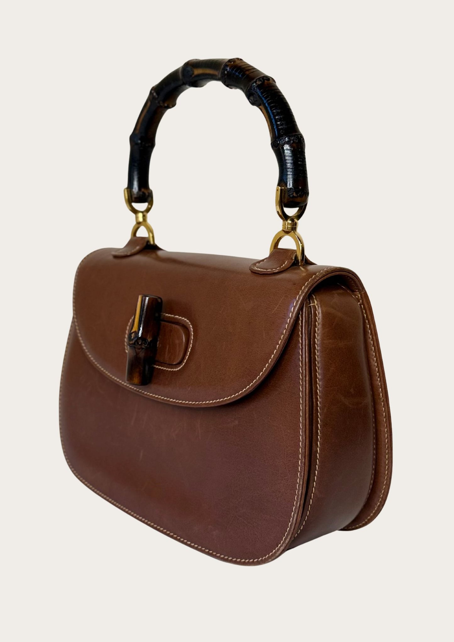 Authentic Gucci bamboo 1947 convertible handbag in brown leather