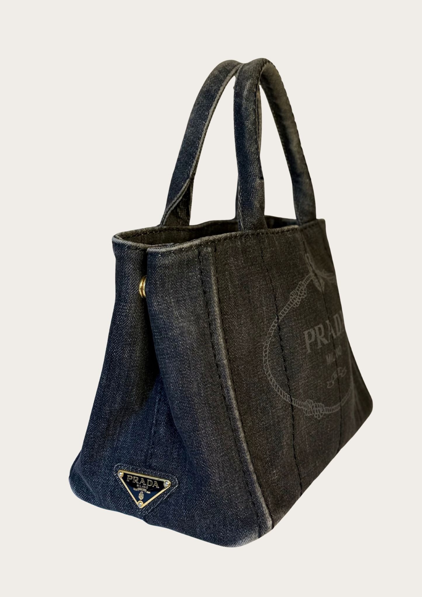 Authentic Prada Cabas Canapa tote bag in black denim