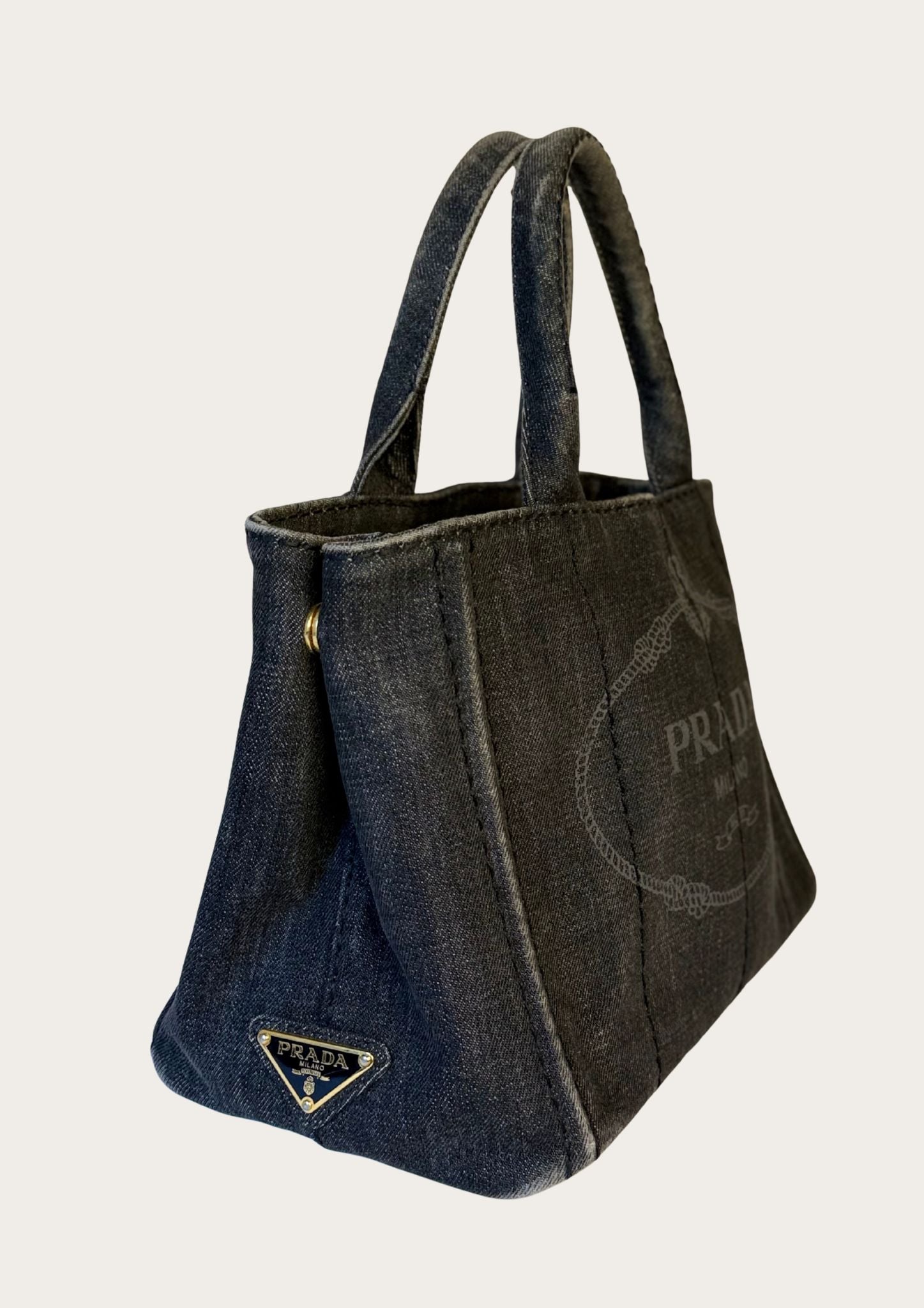 Authentic Prada Cabas Canapa tote bag in black denim