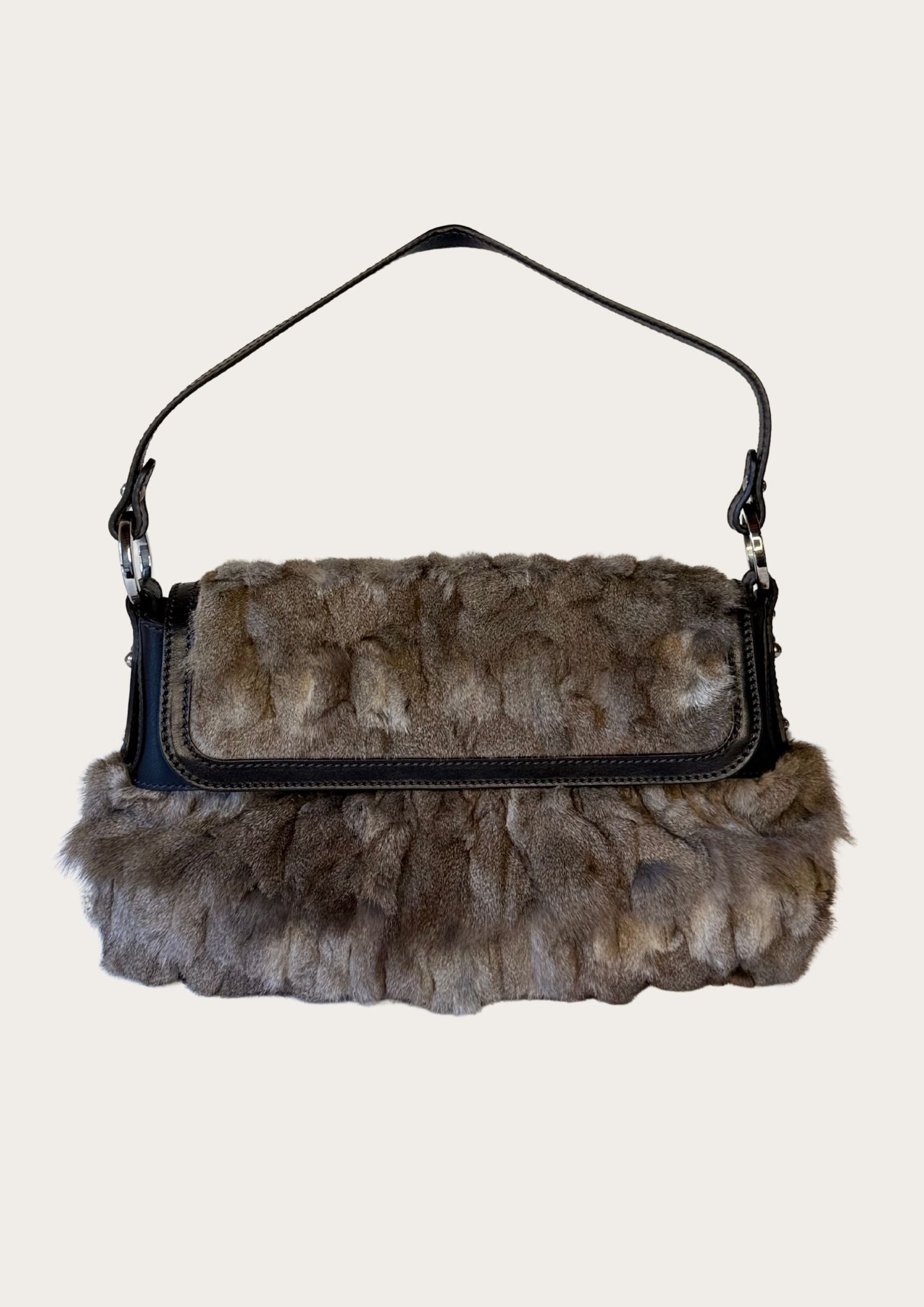 Genuine Fendi rabbit Chef bag with leather details