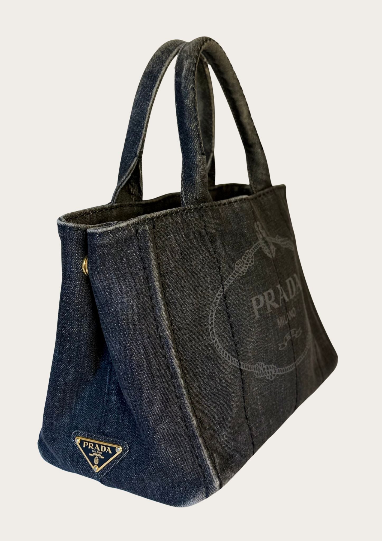 Authentic Prada Cabas Canapa tote bag in black denim