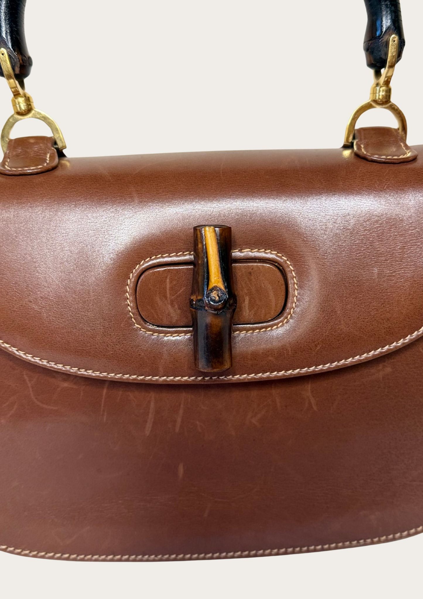 Authentic Gucci bamboo 1947 convertible handbag in brown leather