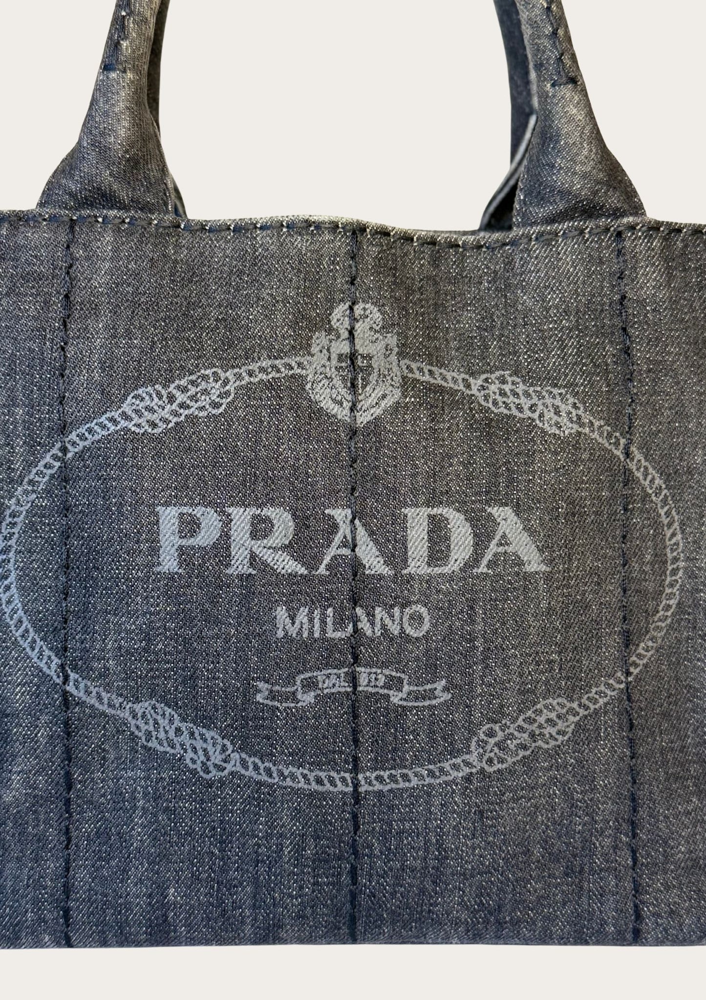 Authentic Prada Cabas Canapa tote bag in black denim