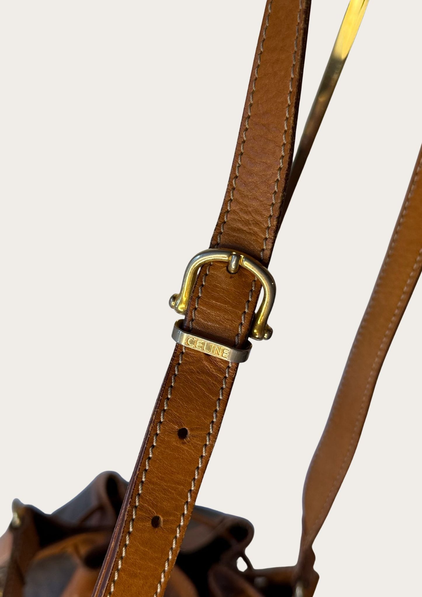 Genuine Celine bucket bag in macadam pattern with leather details