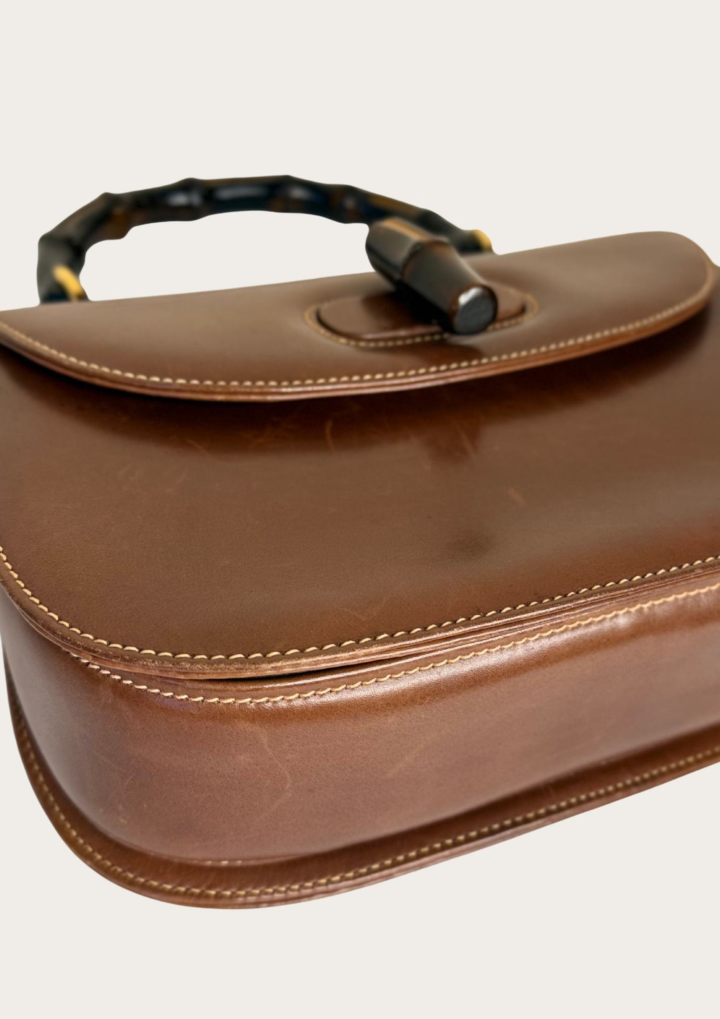 Authentic Gucci bamboo 1947 convertible handbag in brown leather