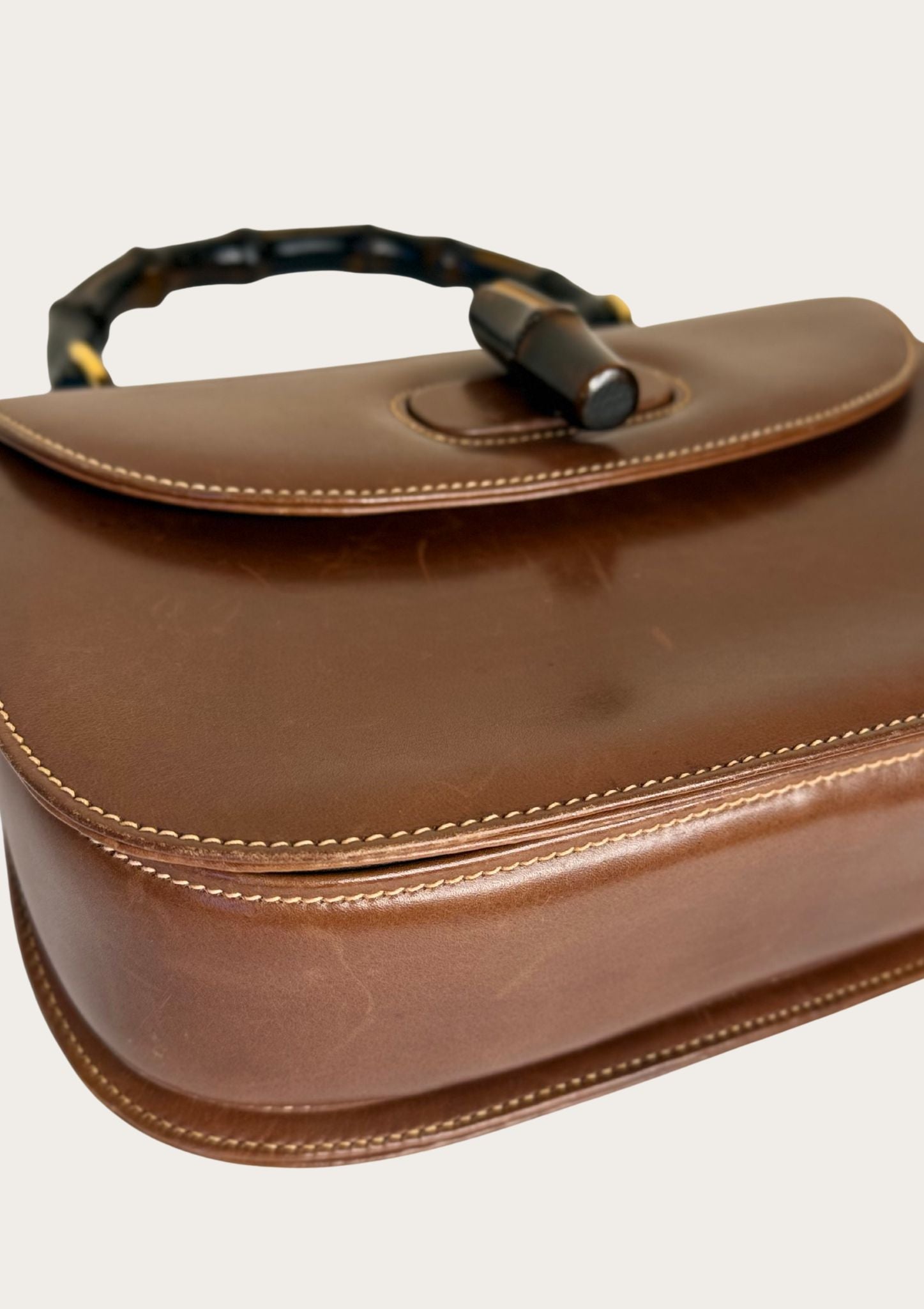 Authentic Gucci bamboo 1947 convertible handbag in brown leather