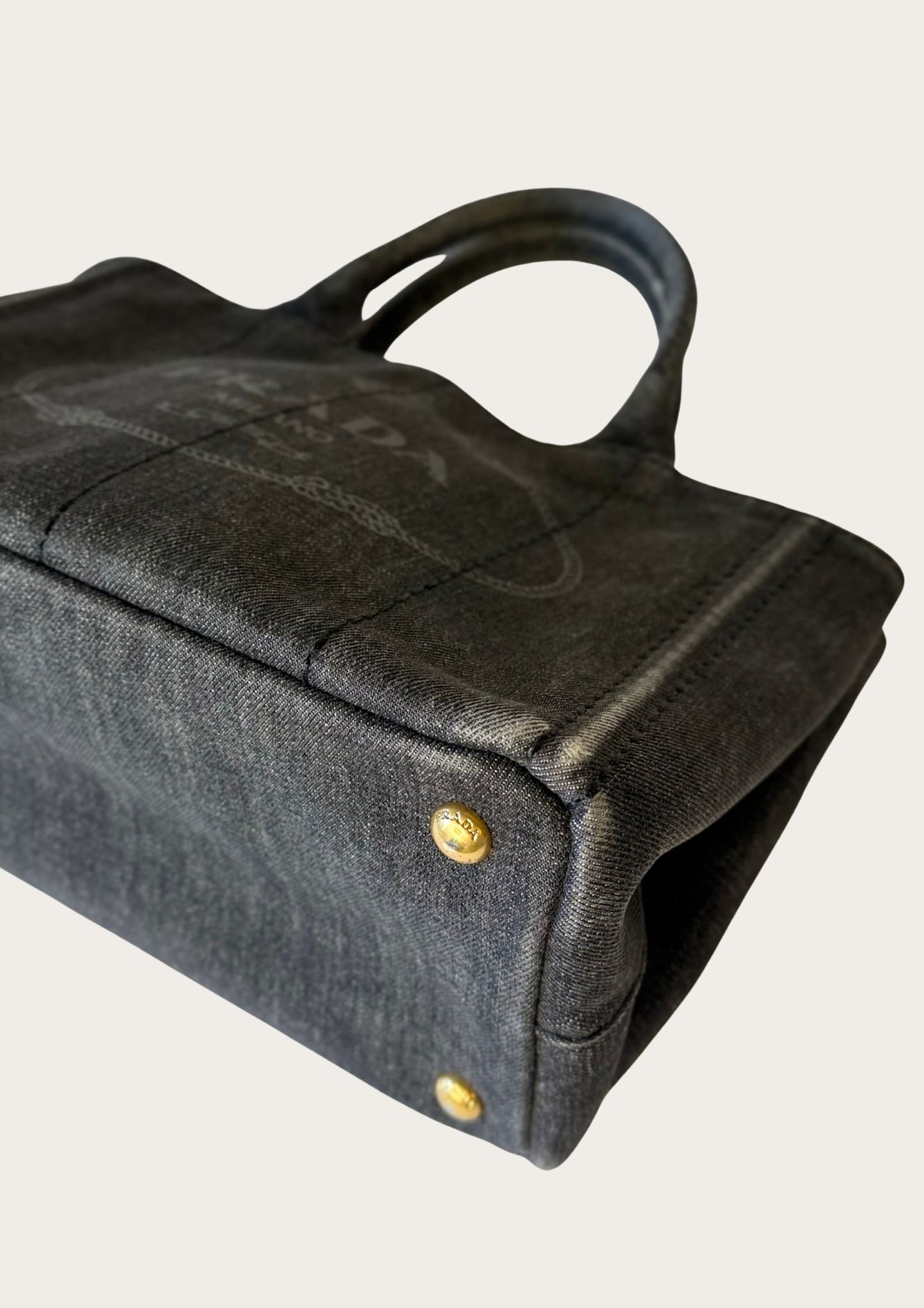 Authentic Prada Cabas Canapa tote bag in black denim
