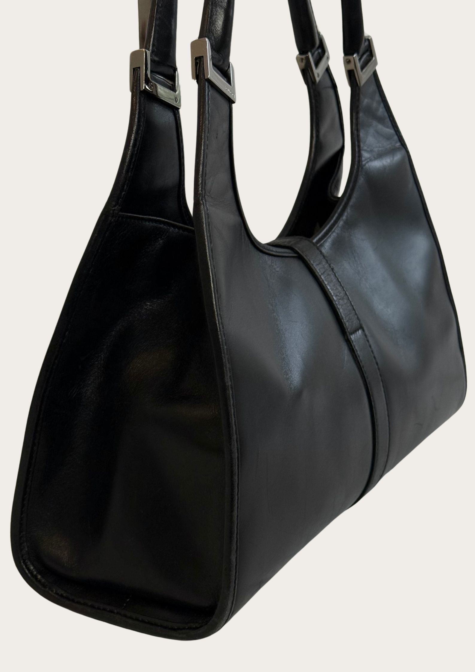 Gucci Jackie Bardot leather bag in black, authentic and vintage