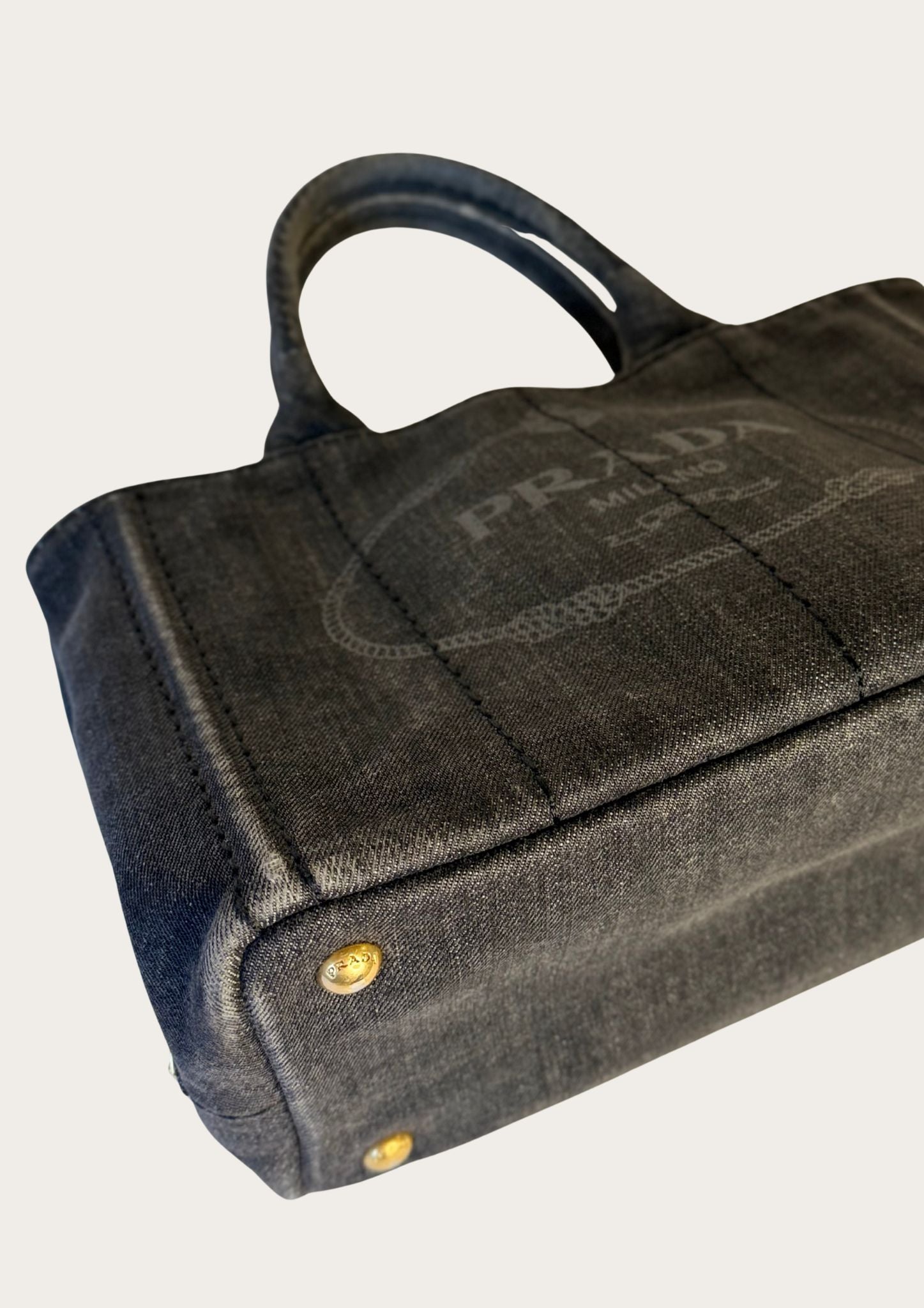 Authentic Prada Cabas Canapa tote bag in black denim