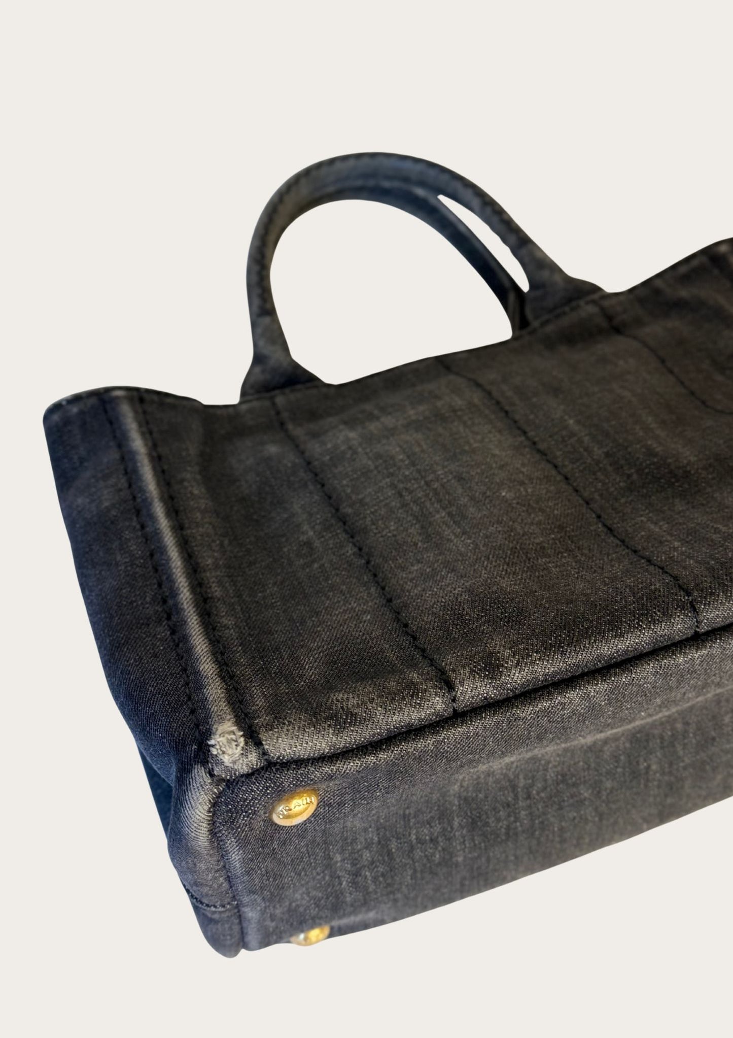 Authentic Prada Cabas Canapa tote bag in black denim