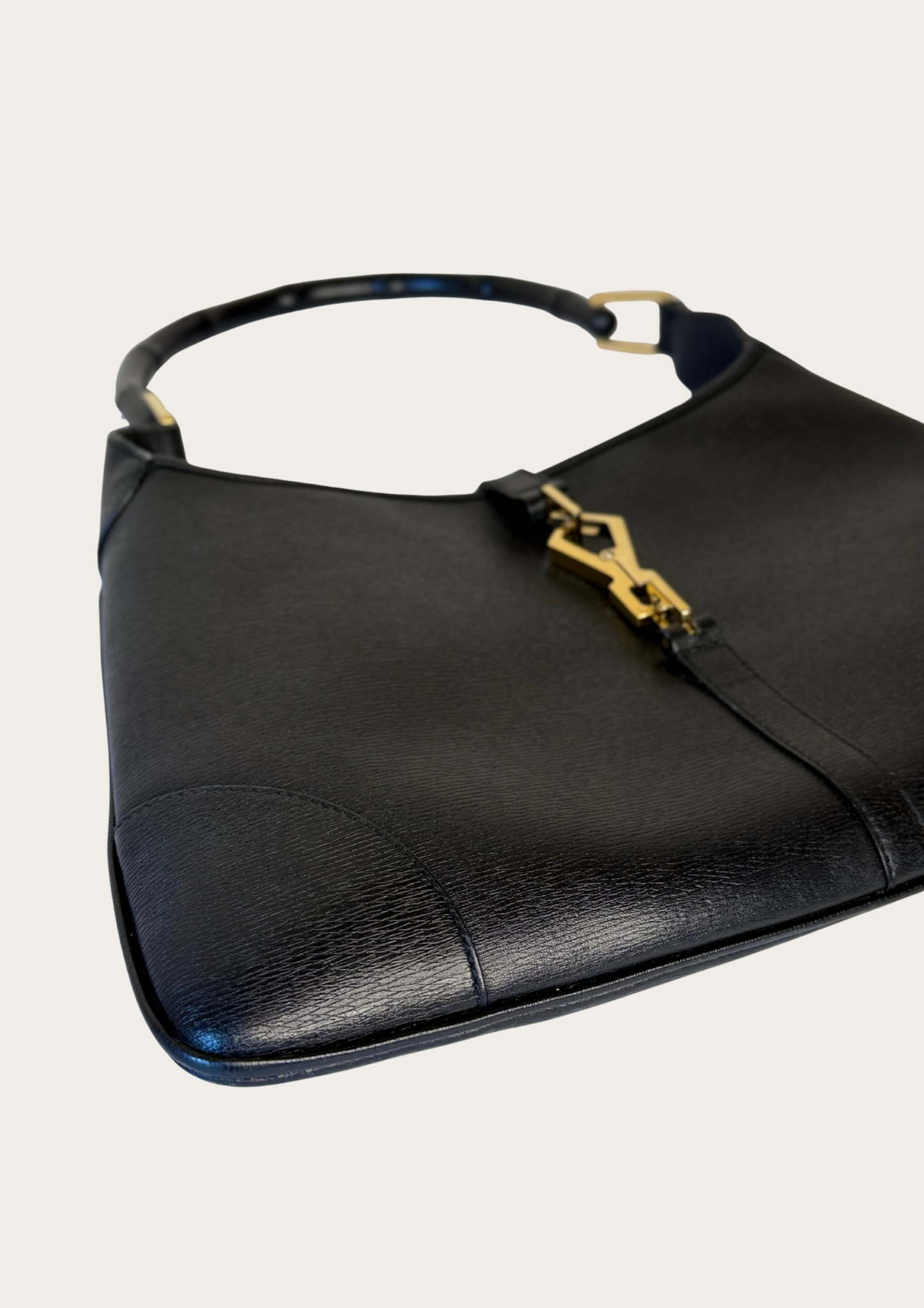 Vintage Gucci Jackie bamboo handle all leather black shoulder bag