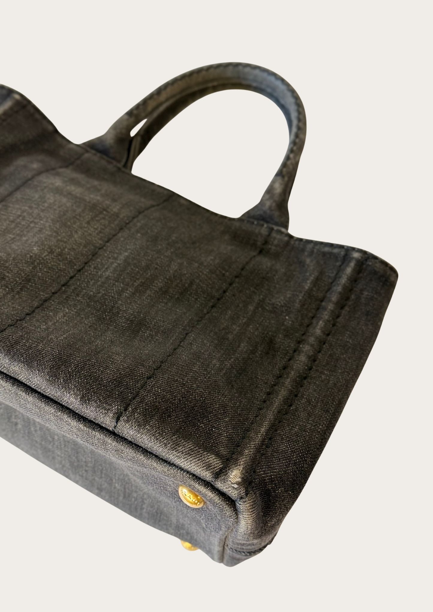 Authentic Prada Cabas Canapa tote bag in black denim