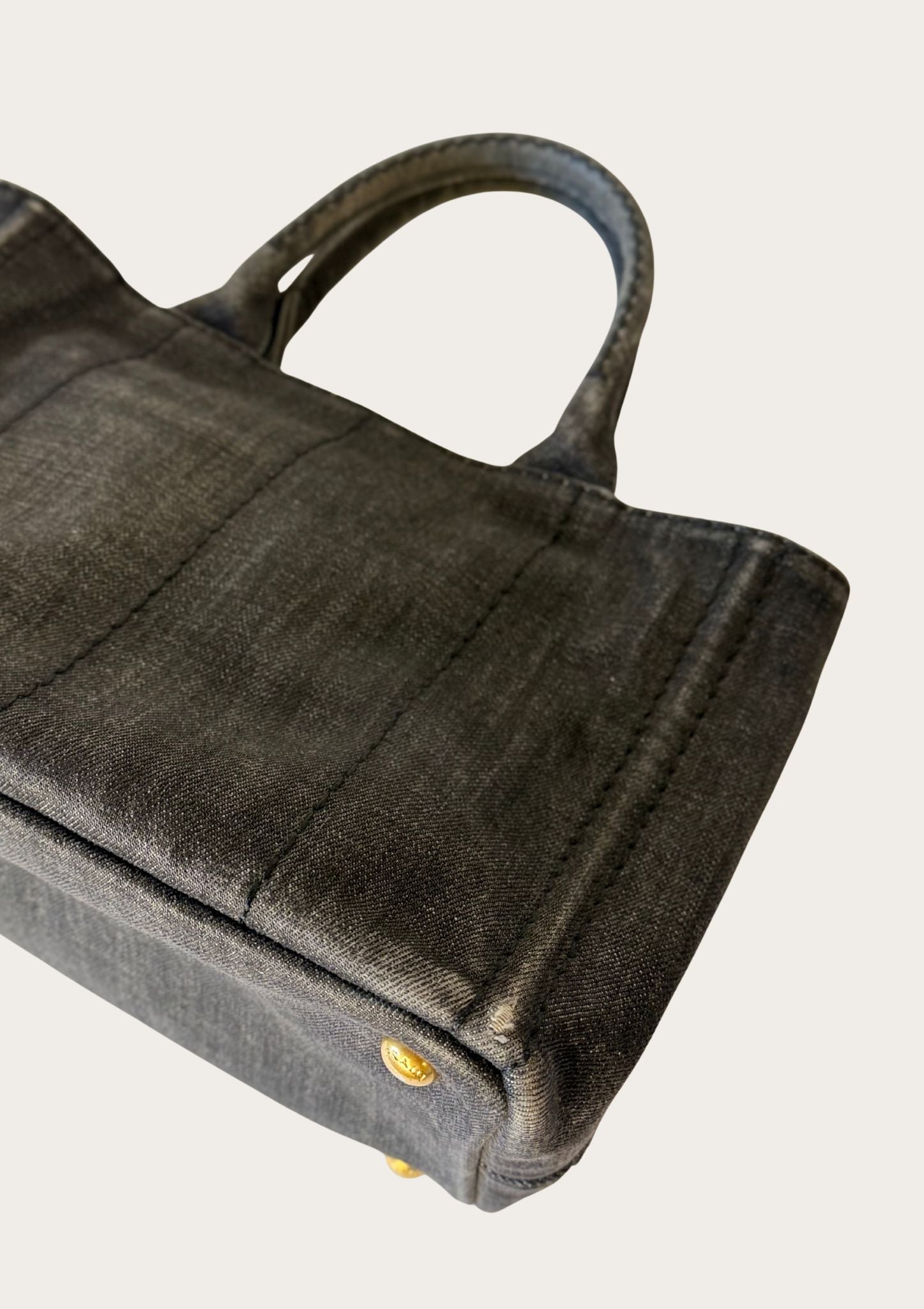 Authentic Prada Cabas Canapa tote bag in black denim