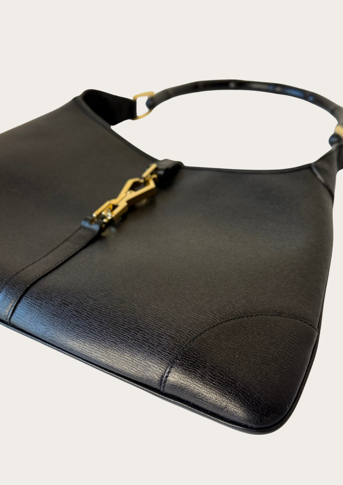 Vintage Gucci Jackie bamboo handle all leather black shoulder bag