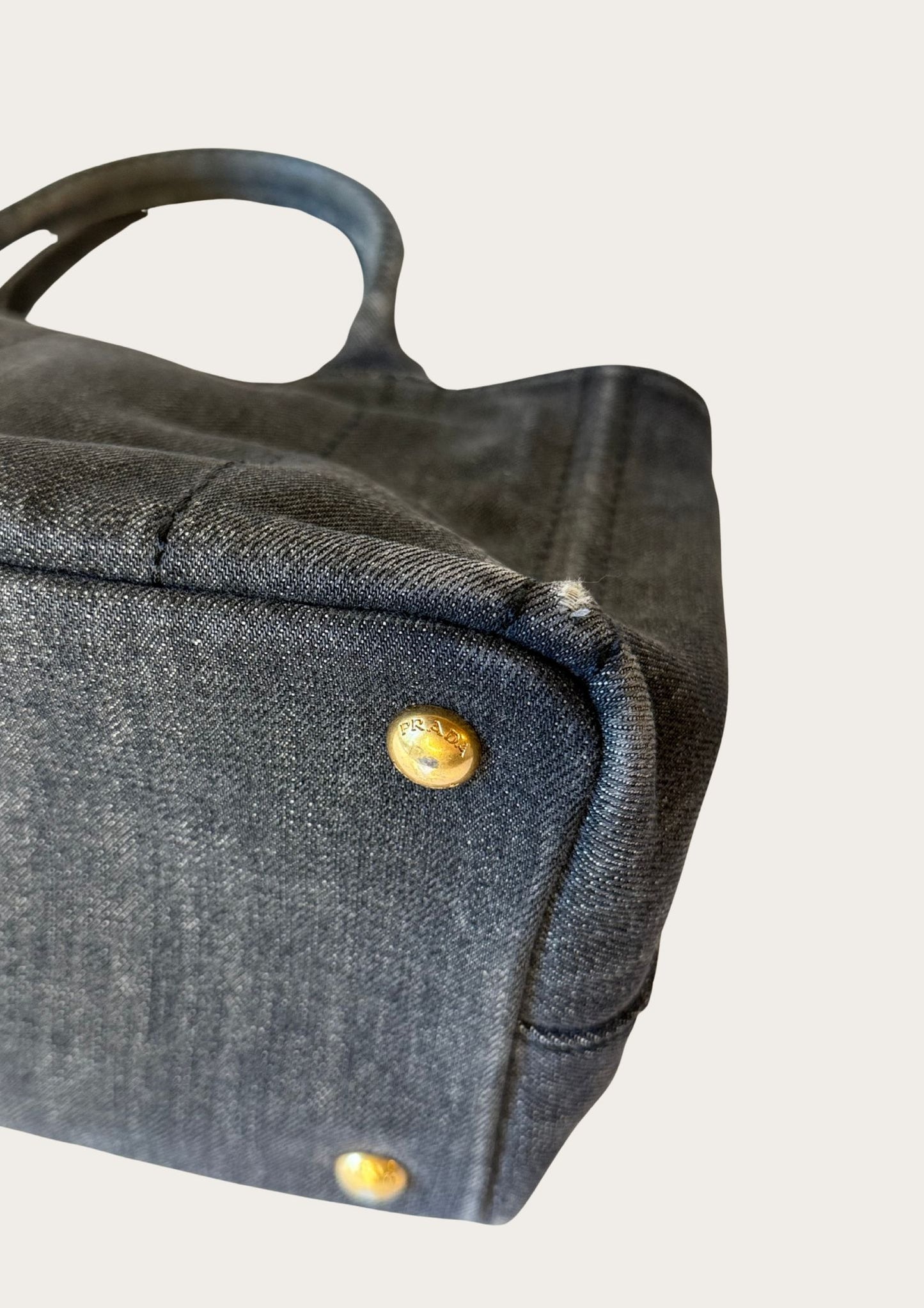 Authentic Prada Cabas Canapa tote bag in black denim