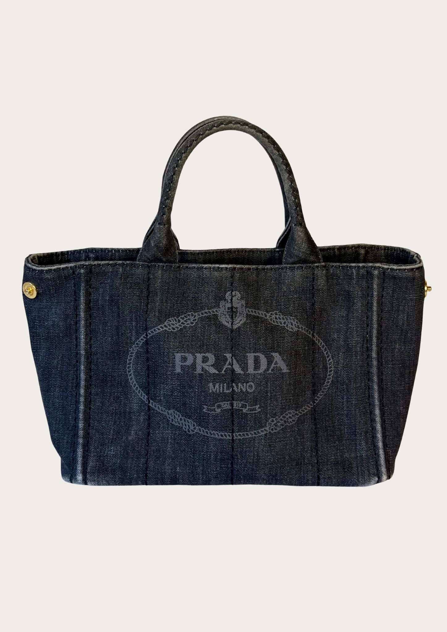 Authentic Prada Cabas Canapa tote bag in black denim