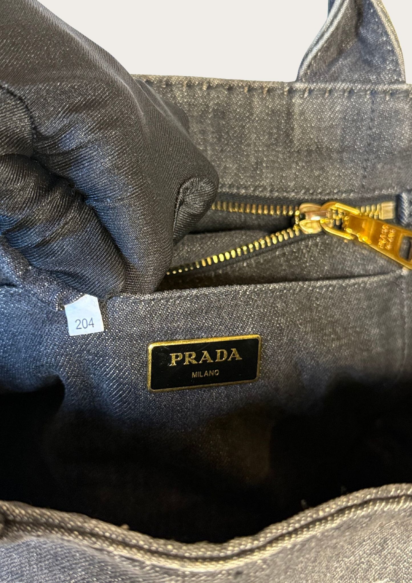 Authentic Prada Cabas Canapa tote bag in black denim