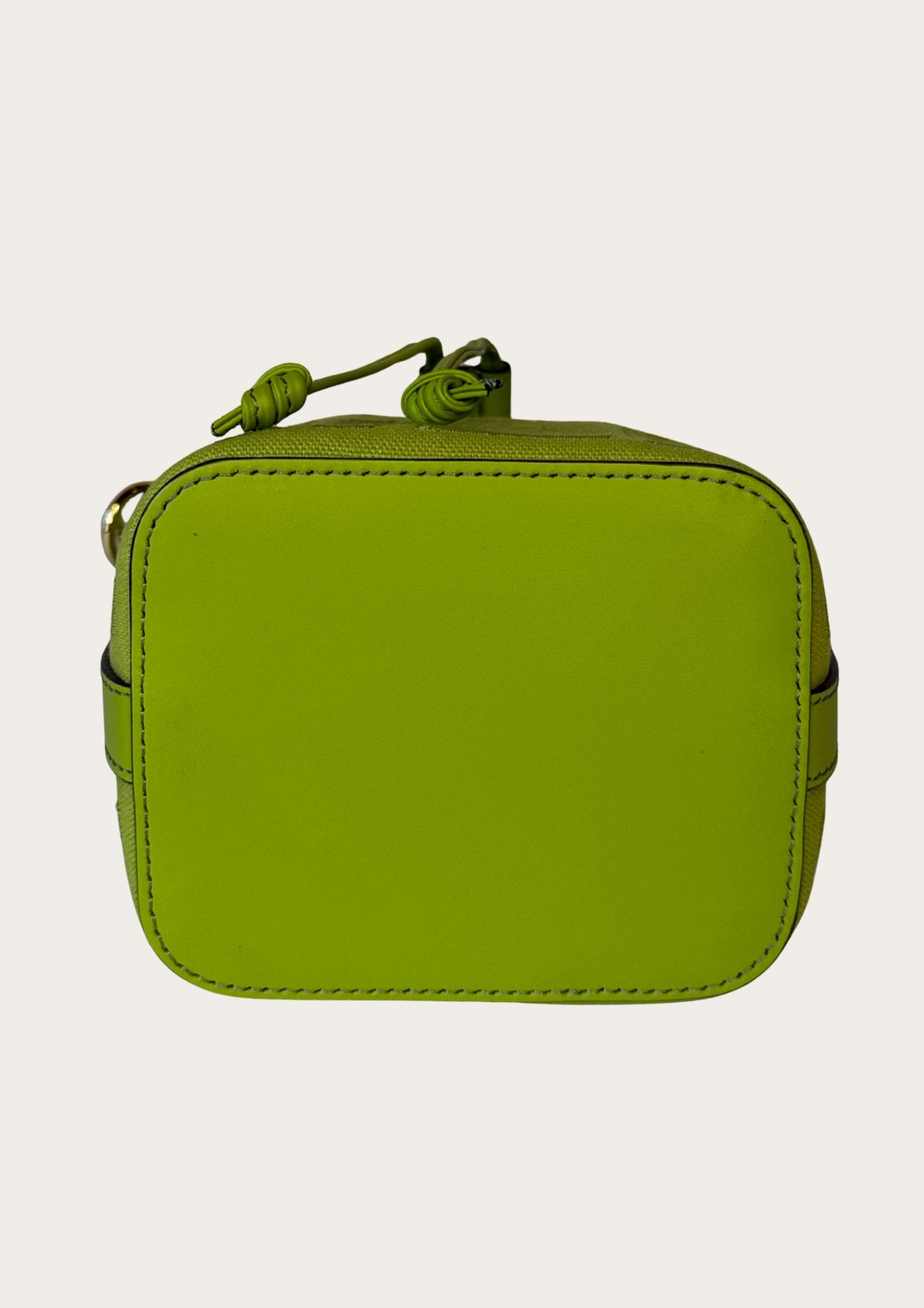 Authentic Fendi Mon Trésor Mini Bucket Bag in green canvas with leather details