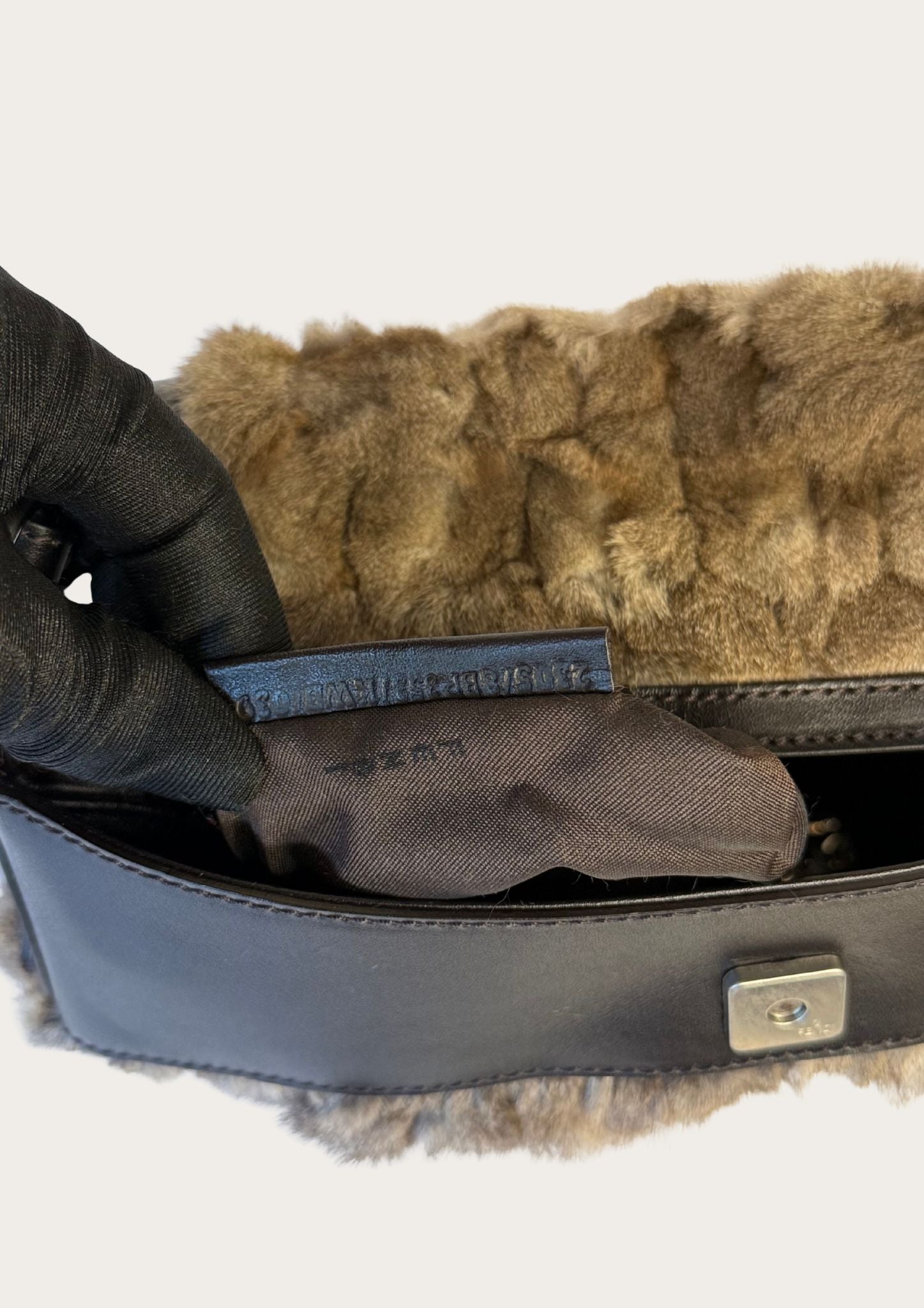 Genuine Fendi rabbit Chef bag with leather details