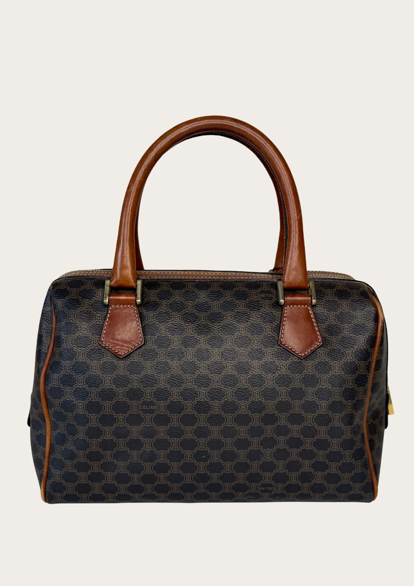 Authentic Celine Macadam Boston bag in PVC and leather details.