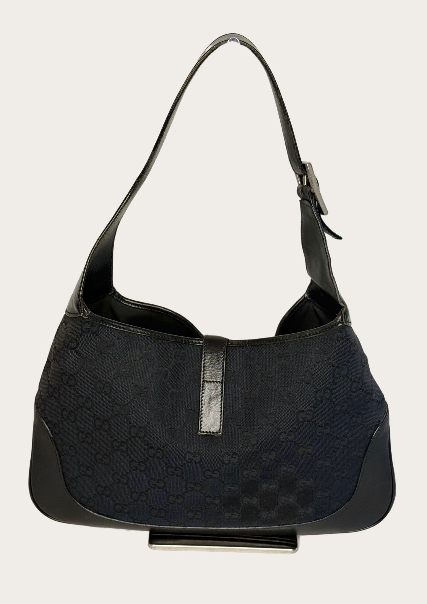 Back of Vintage Gucci Jackie shoulder bag GG pattern, genuine