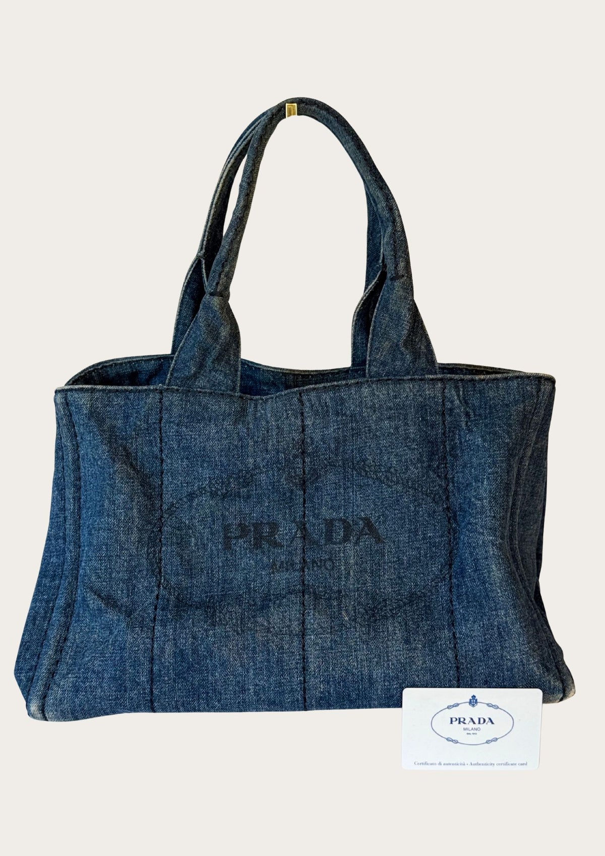 Authentic Prada Cabas Canapa tote in blue denim